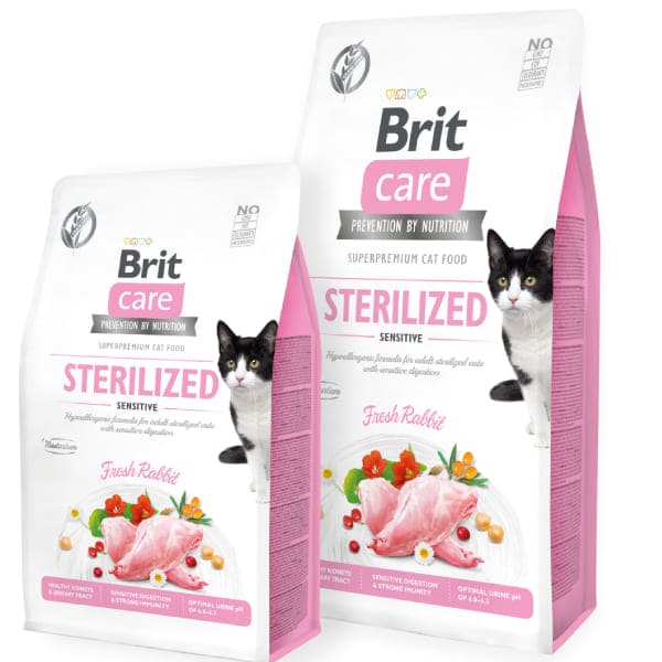 BRIT CARE CAT STERILISED SENSITIVE sausā barība kaķiem Trusis 7kg
